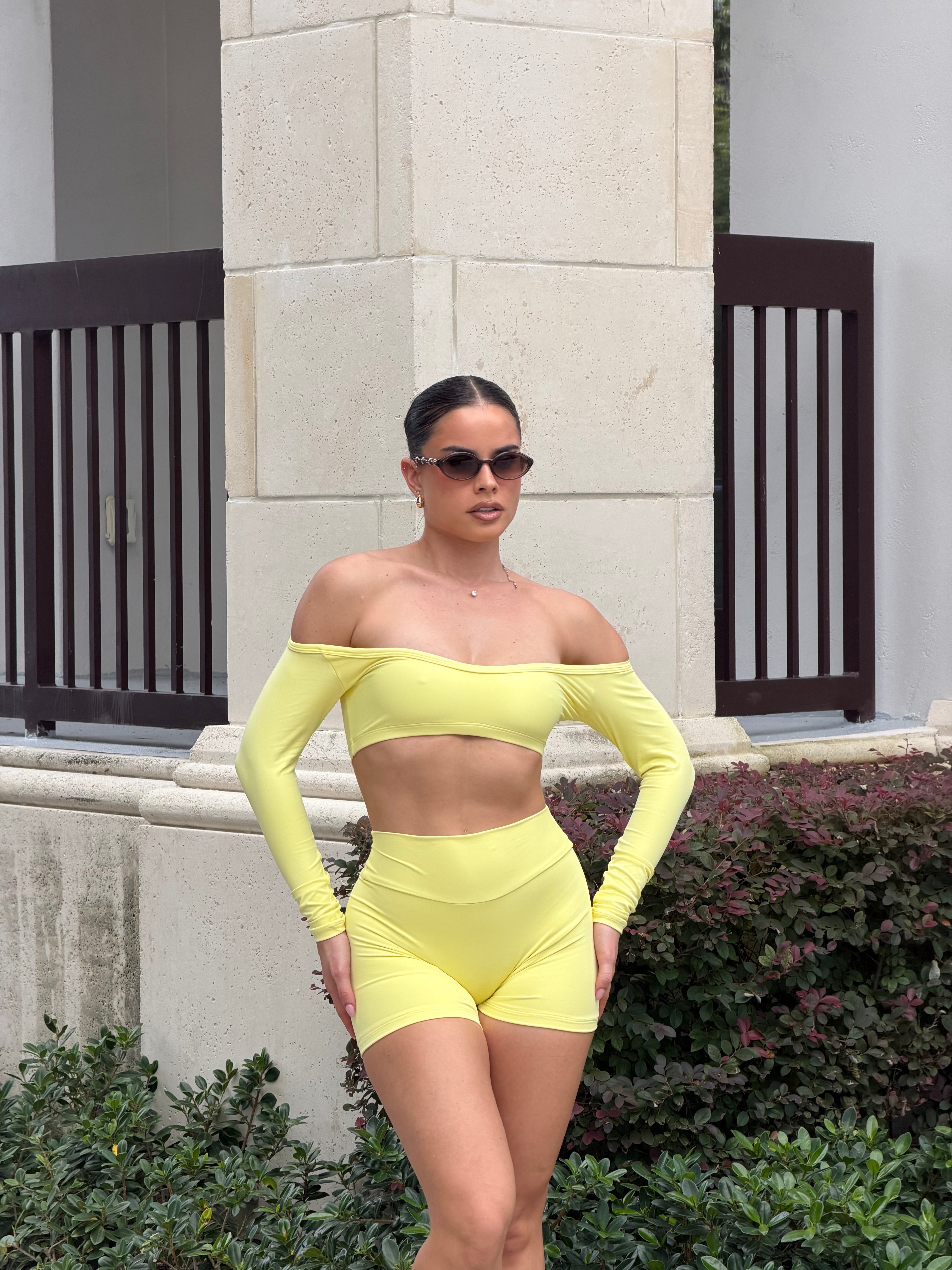 Aeroflex Off-Shoulder Long Sleeve Crop Top