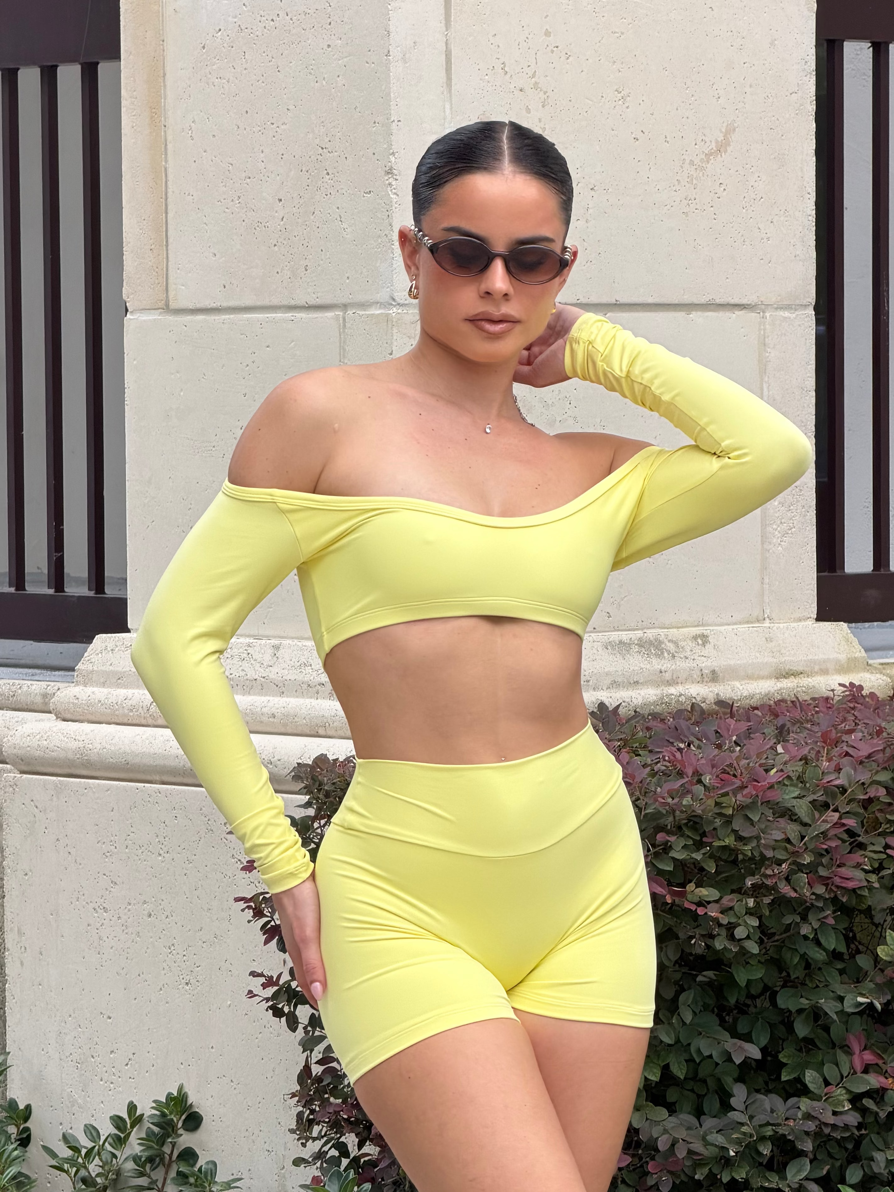 Aeroflex Off-Shoulder Long Sleeve Crop Top