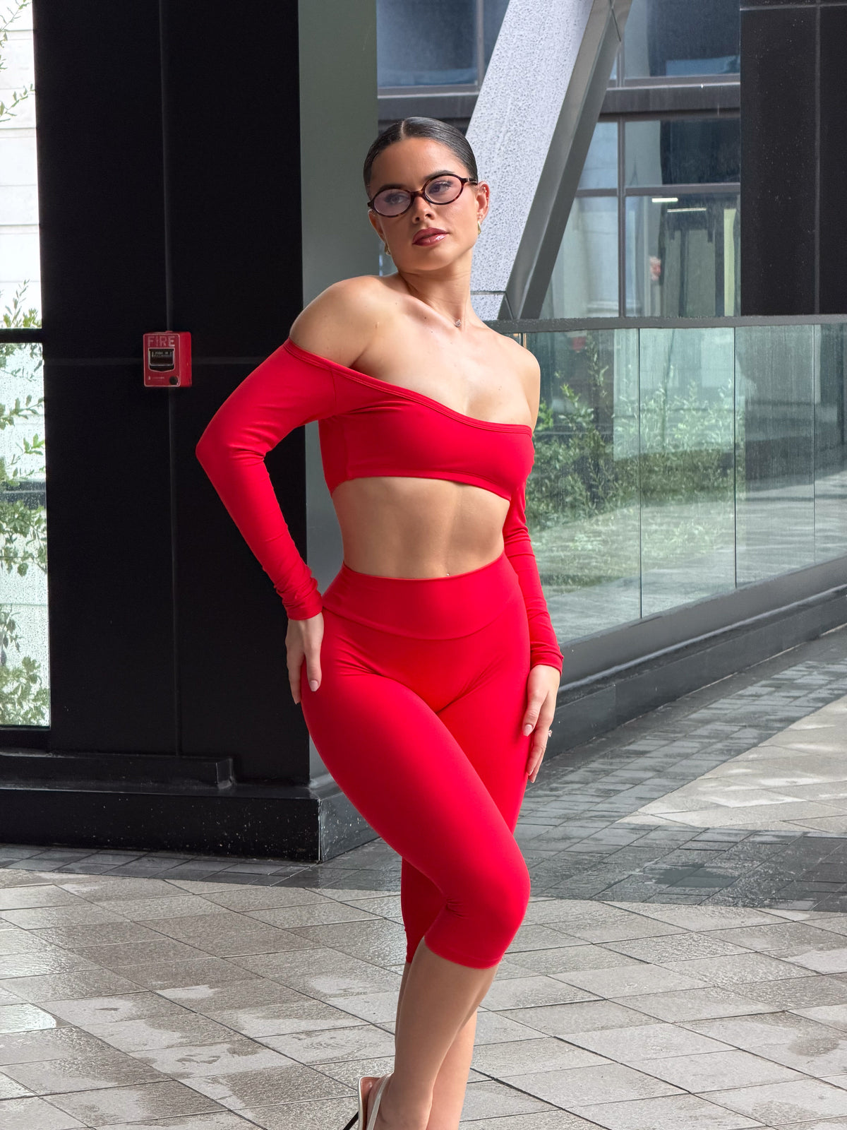 Aeroflex Off-Shoulder Long Sleeve Crop Top