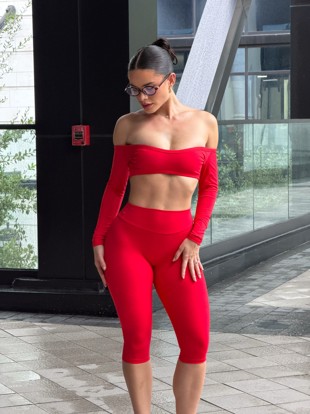 Aeroflex Off-Shoulder Long Sleeve Crop Top