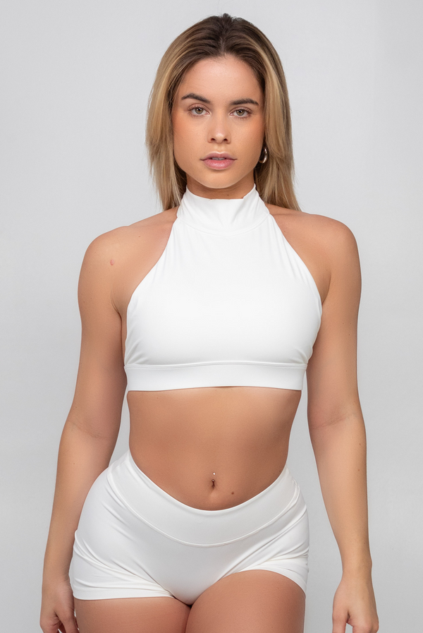 Crystal White High Neck Crop Top