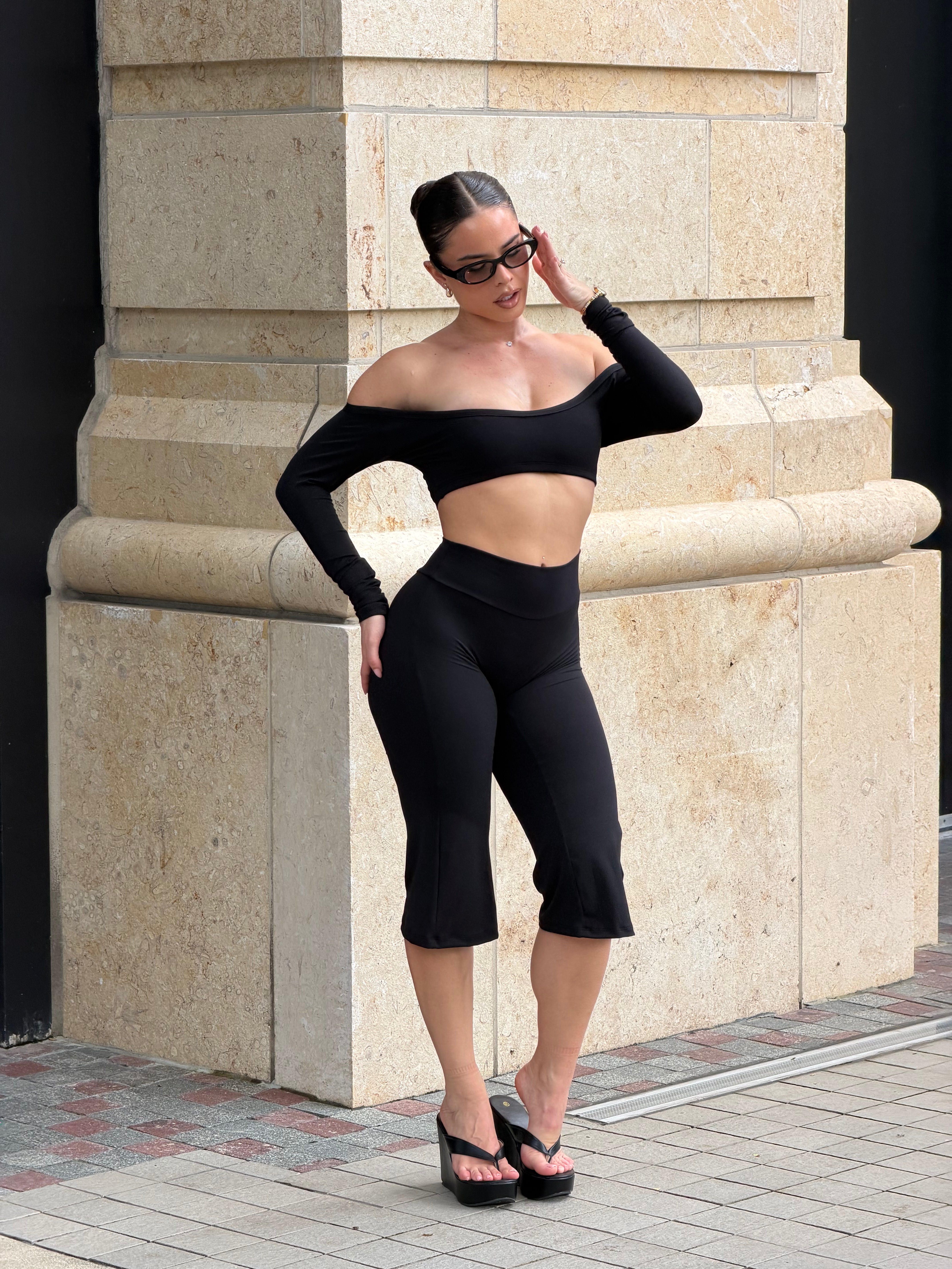 Aeroflex Off-Shoulder Long Sleeve Crop Top