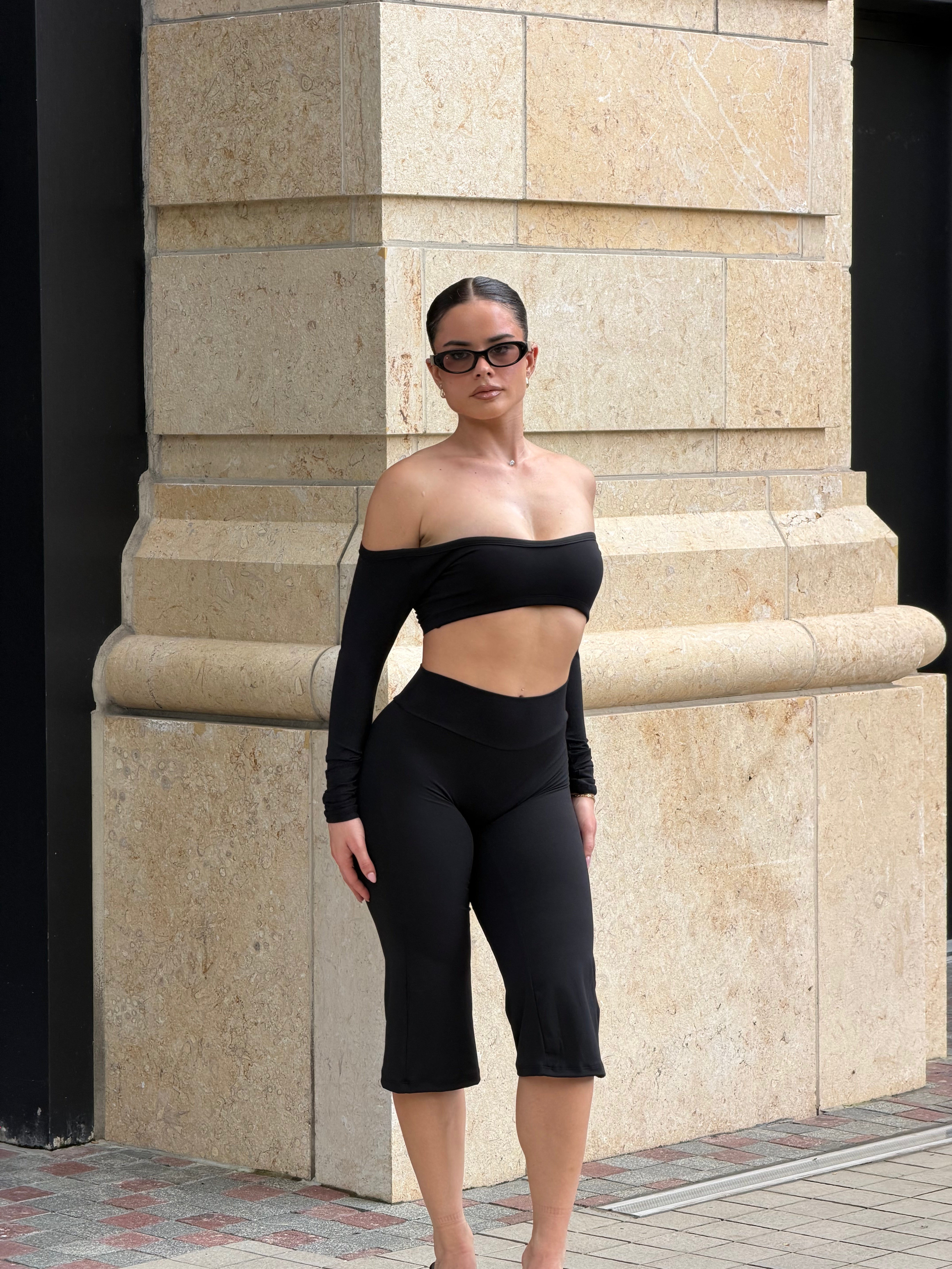 Aeroflex Off-Shoulder Long Sleeve Crop Top