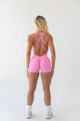 Baby Pink Ribbed Criss Cross Romper