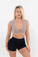 Tan Lux Ribbed Next Level Crop Top
